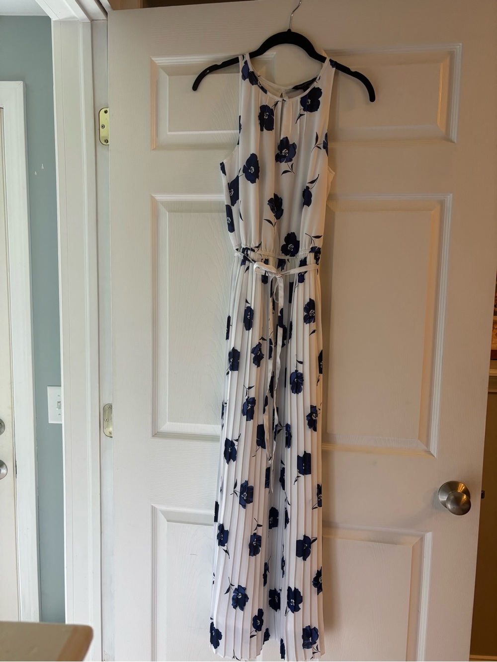 Banana Republic White Maxi Dress with Navy Floral Print